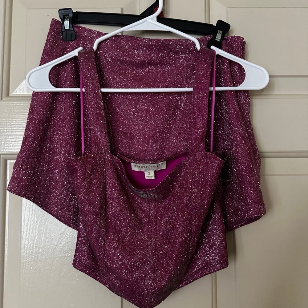 Party Two-Piece Sparkle Top & Skirt Set - Shimmery Magenta